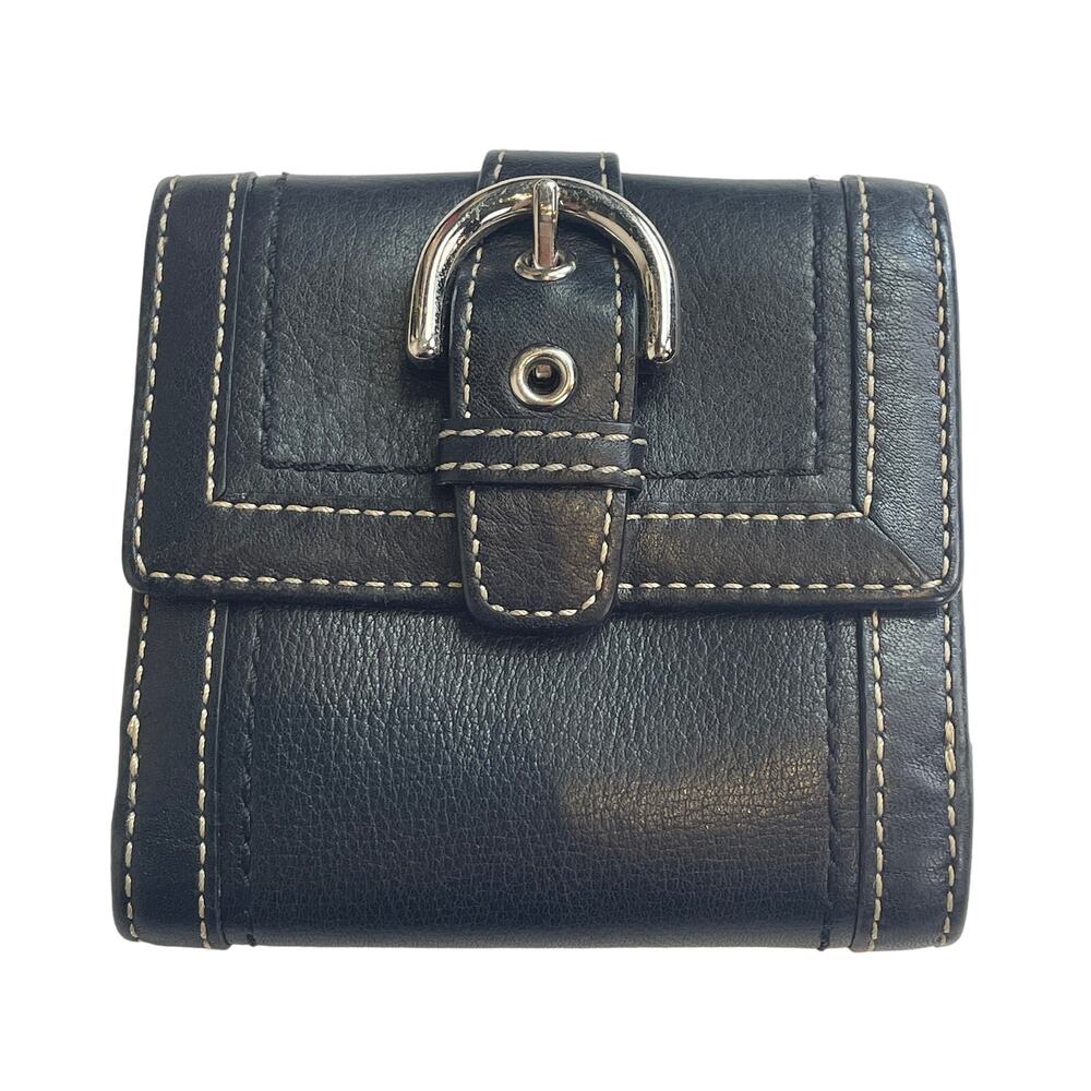 Coach Leatherware Soho Black Wallet Buckle Bifold Snap Close Silver Hardware